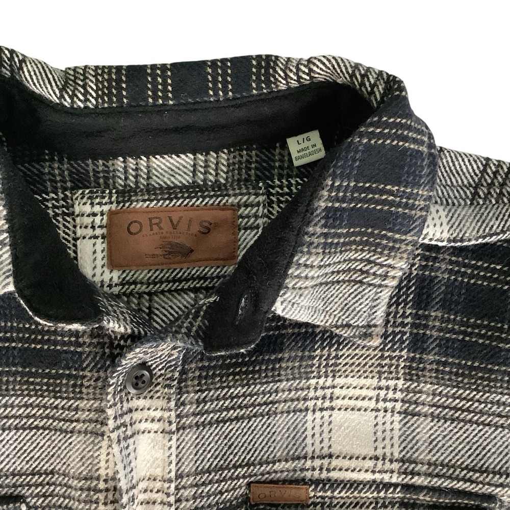 Orvis Men's Flannel Shirt Jacket Shacket Large Plaid Brown Cream Size Large - Picture 5 of 10